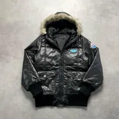 【未使用】平成ギャル 光沢 ブラック ファー ダウン フライトジャケット お兄系