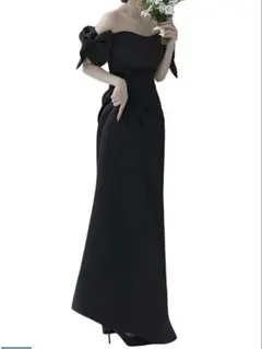 ドレスブラック オフショルダー Lサイズ　ウェディングドレス　前撮り　黒