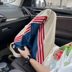 トラックパンツ　ナイロンパンツ　バイカラー　ジャージ　ストライプ　トリコロール