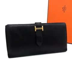 エルメス ベアン クラシック レザー ブラック 二つ折り長財布 Y80607 