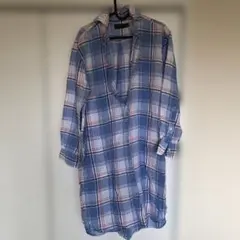 ラルフローレン 麻 ロング シャツ ブルー チェック ポケット付き