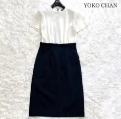 美品✨ヨーコチャン　ロングワンピース　ドレス　半袖　バイカラー　ドッキング　38