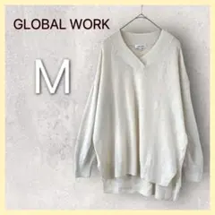 【グローバルワーク】Vネックニット　カシミヤ混　ドロップショルダー　ゆったり　M