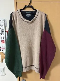 90s WOOL RICH クレイジーパターン ニット セーター XLのサムネイル