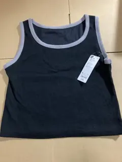 【新品未使用】コットンブレンドクロップドバイカラータンクトップ　ブラック　XL