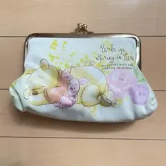 【くまのプーさん】 終売品 がま口ポーチ 黄色 花 レモンカラー