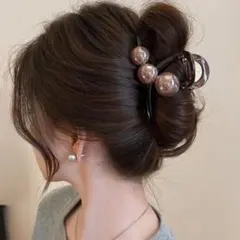 高見え パール バンスクリップ ブラウン 大人可愛い 韓国風 ヘアクリップ