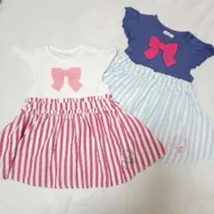 クーラクール 100 ストライプワンピ リボン 2着セット