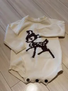 PETIT KID クリーム色 鹿柄ロンパース 60-70cm