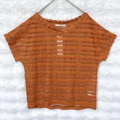 新品 ウイエ 半袖 総レース ブラウス L オレンジ レイヤード きれいめのサムネイル