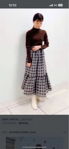 ストロベリーフィールズ　チェック柄フリルロングスカート サイズ2のサムネイル