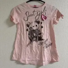 mezzo piano クマのイラスト ピンク 半袖Tシャツ 140