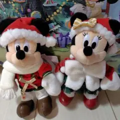 ディズニー　クリスマス　ぬいぐるみバッジ　ミッキー　ミニー　2個セット