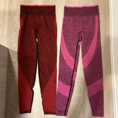 PINK シームレス ヨガパンツ XS レッド/ピンク 2枚セット