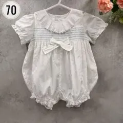 Baby Dior ディオール　半袖ロンパース　スモッキング　フリル襟のサムネイル