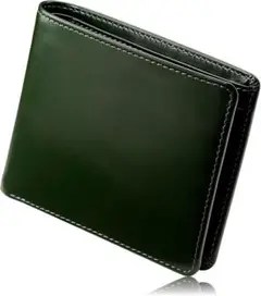 【新品】イタリアンレザー 二つ折り財布(グリーン)[東京下町工房]