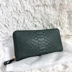 【未使用品】三宝 SANPO 長財布 ダイヤモンドパイソン ギャルソン 蛇革 緑のサムネイル