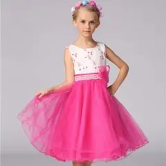 110cm子供ドレス発表会フォーマル結婚式ベビードレス七五三誕生日濃ピンク