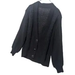 ブラックニットカーディガン 長袖 3ボタン レーヨン混