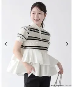 新品未使用品】 Fitmore 完売品 ボーダーフリルトップス ネイビー