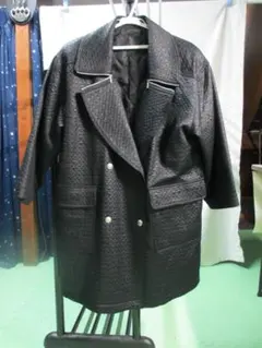 日本製 ジャカードジャケット＋レース襟ブラウス ブラック系 セット L