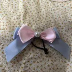 リボンヘアゴム ピンクと青