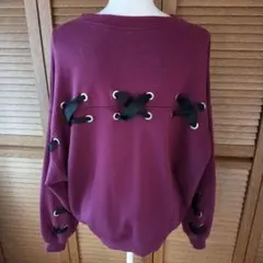 H&M NOT AVERAGE 裏ボア レースアップ 編み上げ リボンスウェット