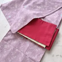 涼し気な撫子色の洗える夏着物 絽 花柄 トールサイズ 165cm美品