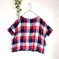 natural laundry美品　コットン　綿　チェックワイドシャツ　ゆったりのサムネイル