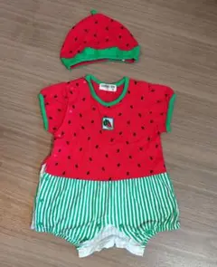 CROISSANCE BEBE スイカ柄 ロンパース 帽子セット 70のサムネイル