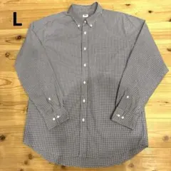 UNIQLO ギンガムチェック ボタンダウンシャツ 長袖 L ブロードシャツ