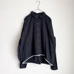 美品★ ミズイロインド バイカラーヘムラウンドカラーシャツ ブラック