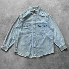 デニム ボタンダウン シャツ 2XL 長袖 ブルー グランジ y2k ダメージ