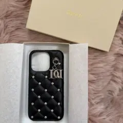 Darich キルティングビジューDDチャームiPhoneケース　黒14pro