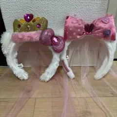 【専用】USJ キティちゃんカチューシャ リボン ピーチ姫ティアラ付き