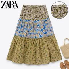 ZARA ザラ デイジー柄 ロングスカート ティアードスカート 綿100% Sのサムネイル