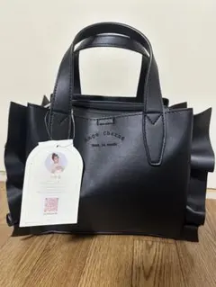 しまむら 辻希美 アンジュシャルム 合皮 フリル2WAY バッグ 黒