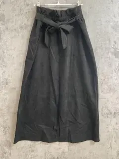 黒 スエード風 タイトスカート リボン付き