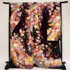 振袖 正絹 青　ラメ入り　古典　花柄　裄67.5㎝ 　成人式 中古 Ｃ-85 振袖 正絹 青 ラメ入り 古典 花柄 裄67.5㎝ 成人式 中古 C-85の通販