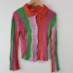 SHEIN シーインカラフル長袖セーター Mサイズ ニットカーディガン 襟付き