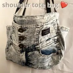 ビンテージデニムリメイク 肩掛けトートバッグ❤️横長タイプ Demolition