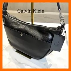 新品未使用Calvin Kleinカルバンクラインショルダーバッグレザー黒型押し