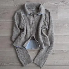 y2k 00s vintage ショート丈 リブニット ダブルジップ 配色襟