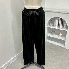 ベロア ワイドパンツ ブラック レディース ストレート ゆったり 高見え 着痩せ