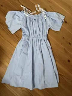 ALGY 青白ストライプ オフショルダー ワンピース