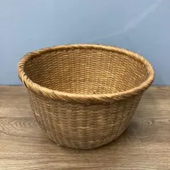B-壁 昭和レトロ アンティーク 竹編みバスケット 丸型 籠 手編み 菓子器