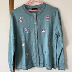 新品　ミントグリーン　ウール100% 刺繍　カーディガン