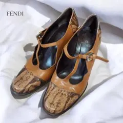 FENDI ストラップヒールパンプス パイソン柄 ブラウン 36 23cmのサムネイル