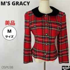 美品 M'S GRACY ジャケット 羽織 タータンチェック ウール混 M