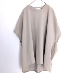 オペークドットクリップ　サイドギャザー ドルマンカットソー　ベージュ L